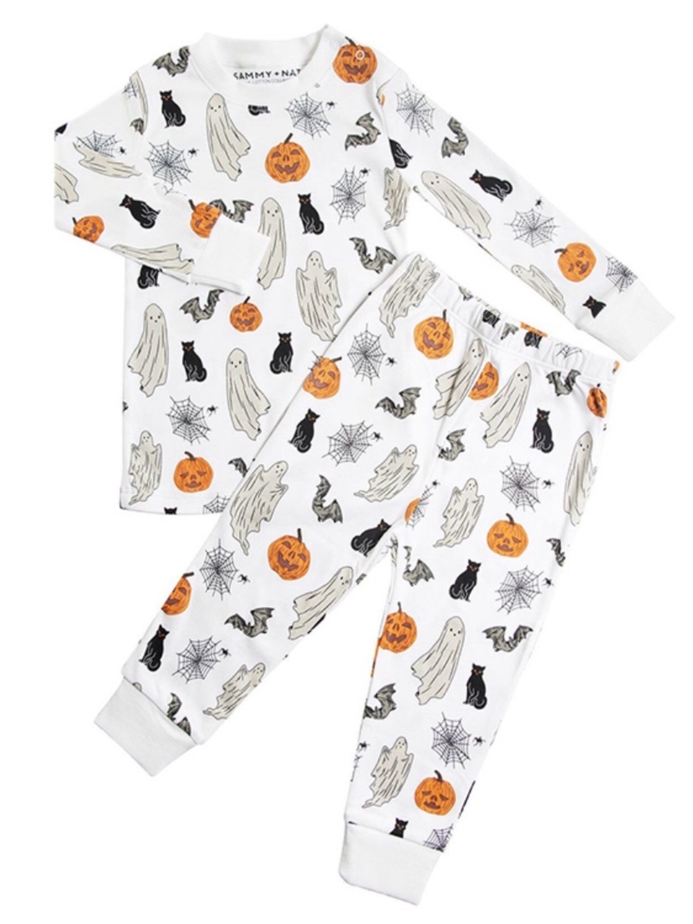 Sammy + Nat White Halloween Ghosts & Pumpkins PJ Set size 2